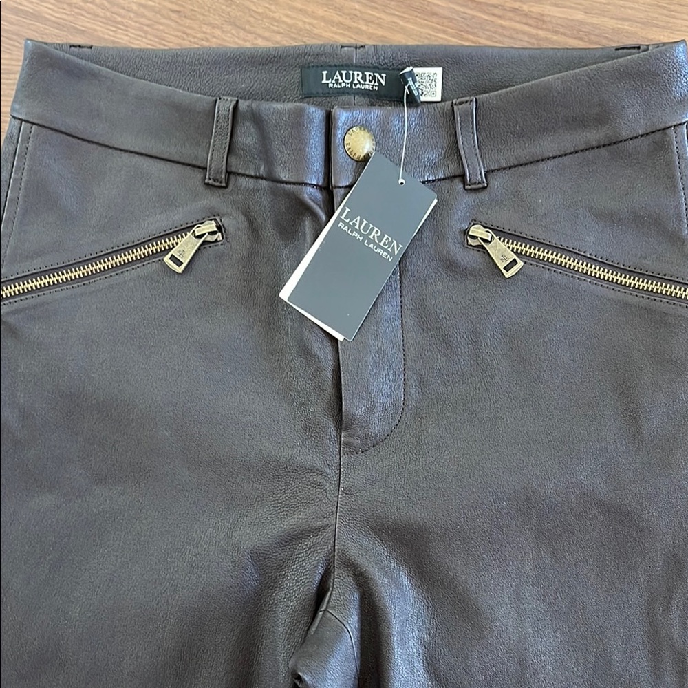 Ralph Lauren Chocolate Leather Pants with Gold Zipper